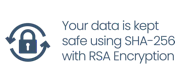 Your data is kept safe using SHA-256 with RSA Encryption